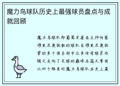 魔力鸟球队历史上最强球员盘点与成就回顾